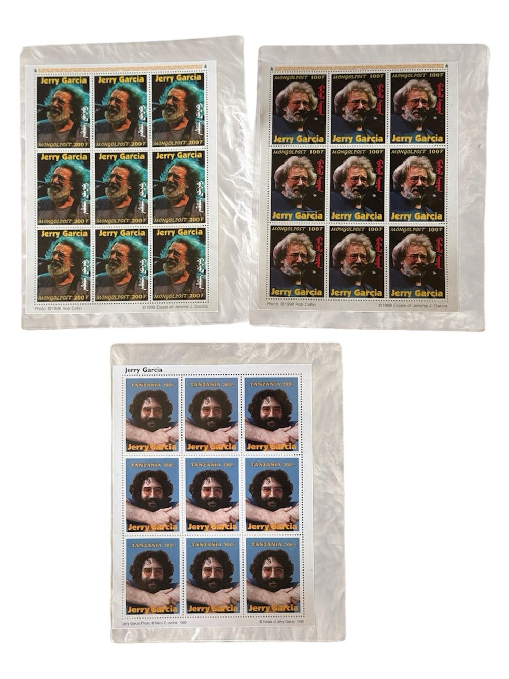 Grateful Dead Collector Stamp Set of 3 w CAO Jerry Garcia Hippie 1995 1998